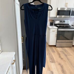 Lauren Ralph Lauren Navy Sleeveless Tie Waist Jumpsuit Size S